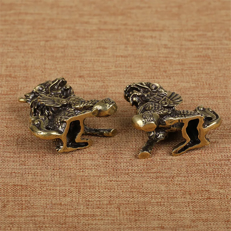 Античная бронза мифический китайский зверь Qi Лин статуя 1 пара Медь украшения