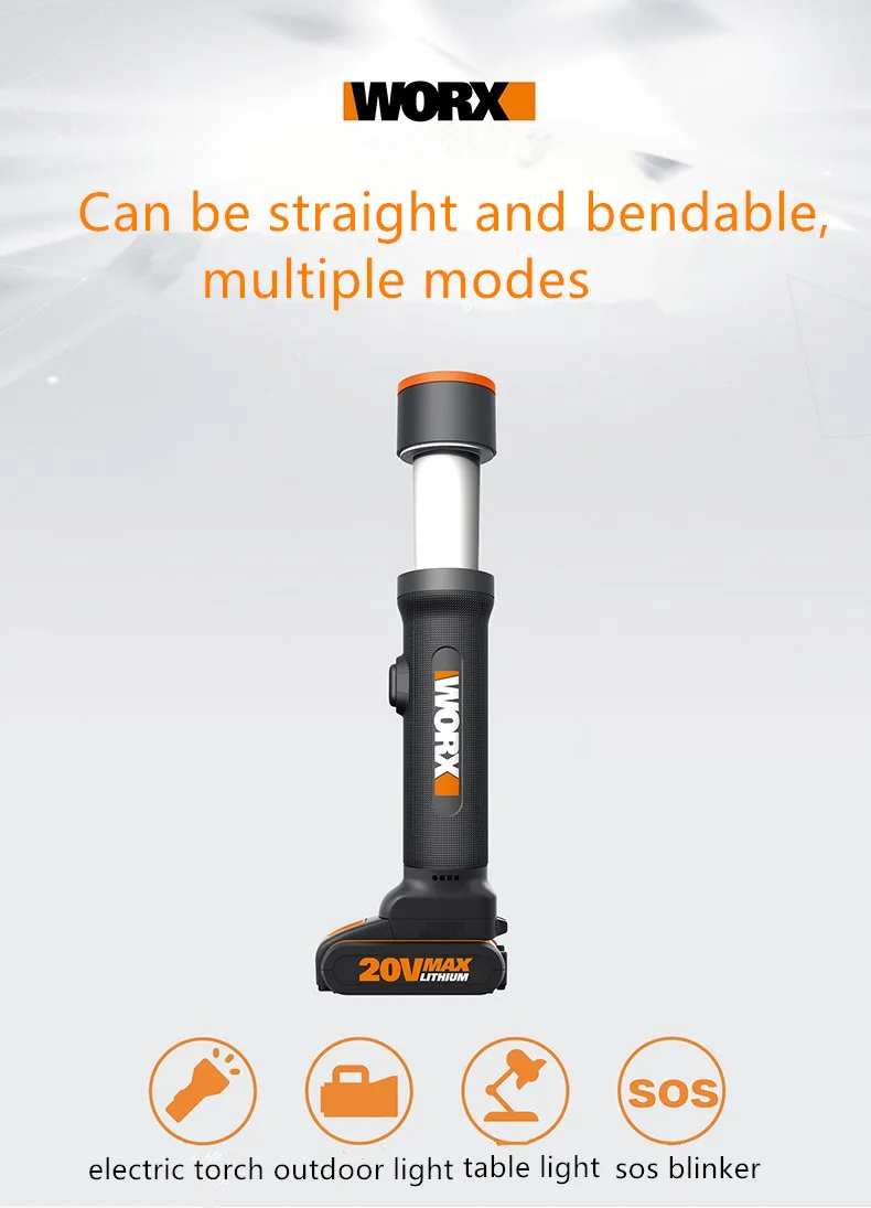 Worx wx027 наружное освещение, домашняя литиевая перезаряжаемая, многофункциональная телескопическая, настольная лампа, походная лампа в палатку