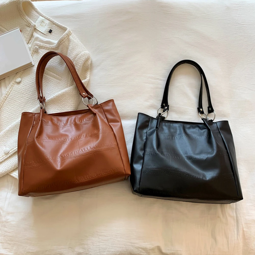 

Модные однотонные женские сумки для покупок из искусственной кожи, Женская Повседневная вместительная сумка через плечо, сумки-тоуты, женс...