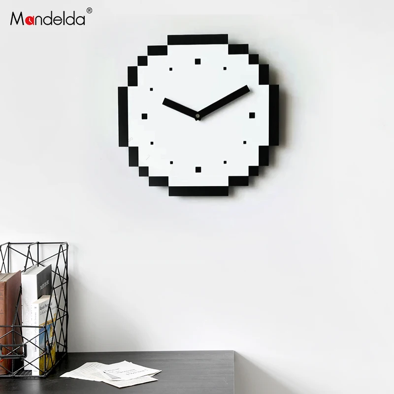 Cute Creative Wall Clock Kids Nordic Modern Pixel Novelty Wooden Silent Round Orologio Parete Watch DE50WCYY | Дом и сад
