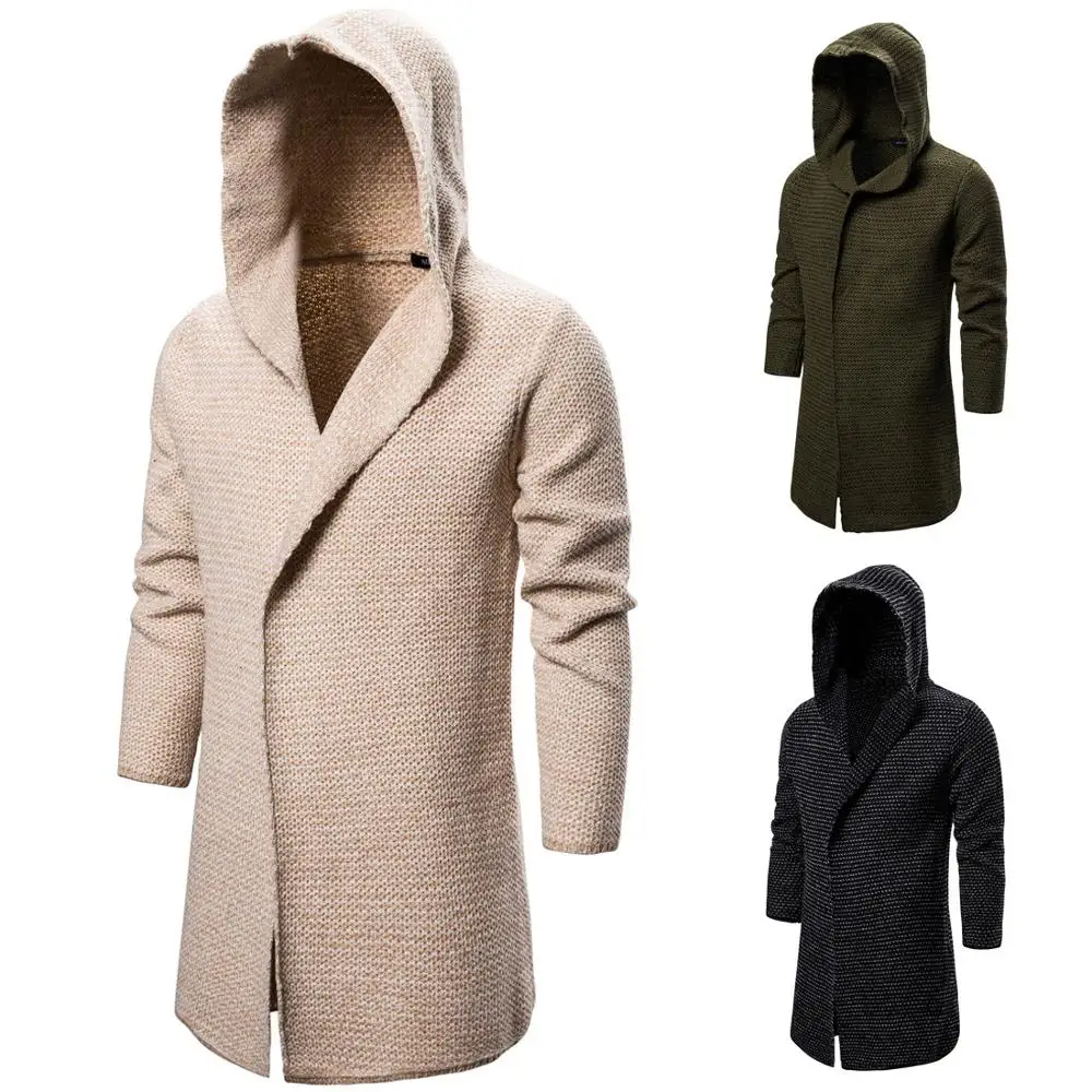 Мужской трикотажный свитер с длинным рукавом капюшоном | Мужская одежда