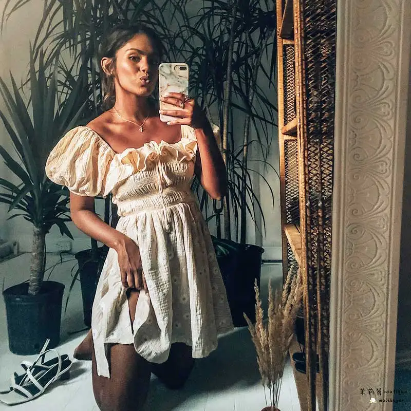 Бохо платье с вышивкой в виде ромашек Летняя одежда цветочным рисунком