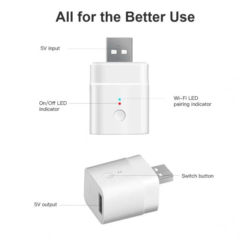 

SONOFF Micro 5V Wifi USB Smart Adaptor for eWelink App Remote control Compatible with Alexa Google Home Assistant