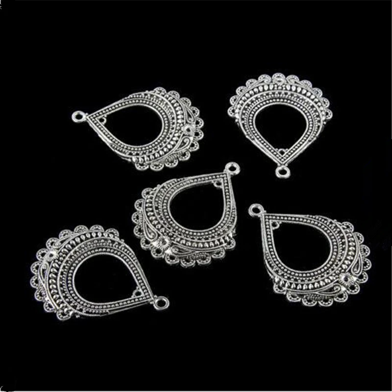 

Trendy Boho Silver Color Alloy Round Water Drop Shaped Pendant Charms For Making Jewelry DIY 5pcs Wholesale