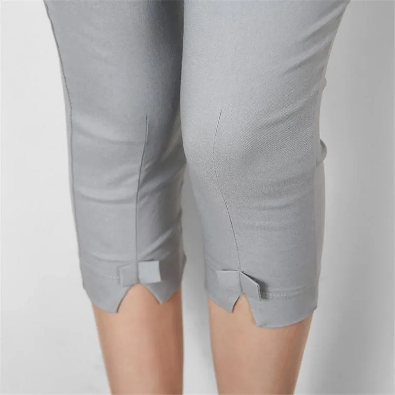 Летние женские брюки размера плюс, обтягивающие, Pantalones Mujer, Стрейчевые капри длиной до середины икры, узкие леггинсы, женские брюки K088
