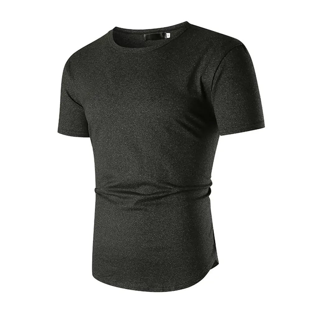 

Summer Men Solid Short Sleeve Crew Neck Longline Shirt T-shirt Casual Loose Fit Tee