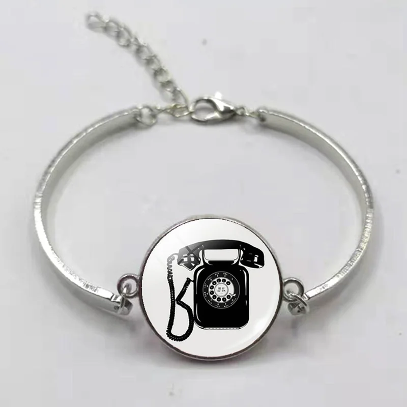 Винтажная камера фото и телефон черный кожаный браслет DIY стекло кабошон