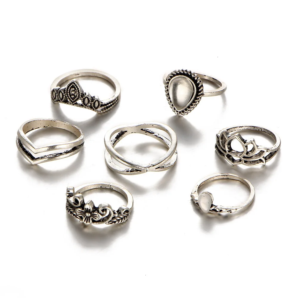 Meyfflin Винтаж Тарельчатая комплект для Для женщин модные Anel Aneis Bague камень серебро Миди палец кольца Бохо ювелирные изделия 10 шт./компл