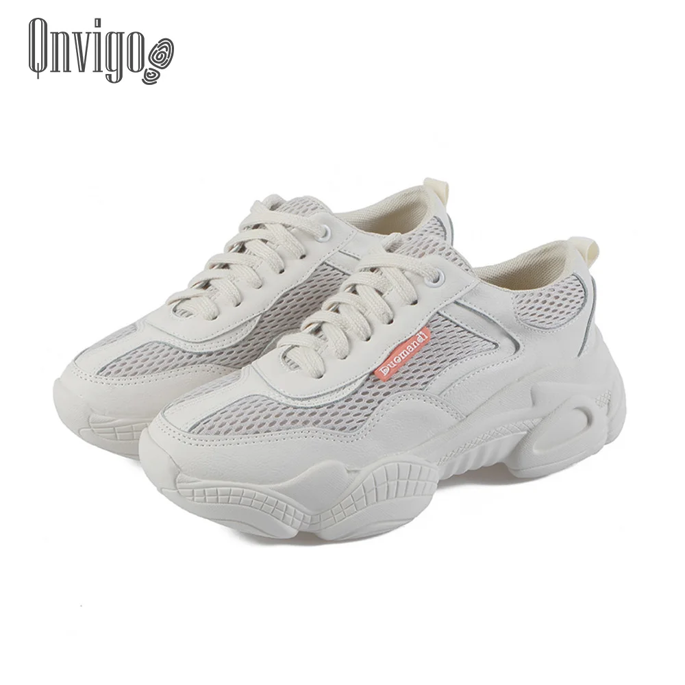Женские спортивные кроссовки qnvidia на платформе белые с воздухопроницаемой