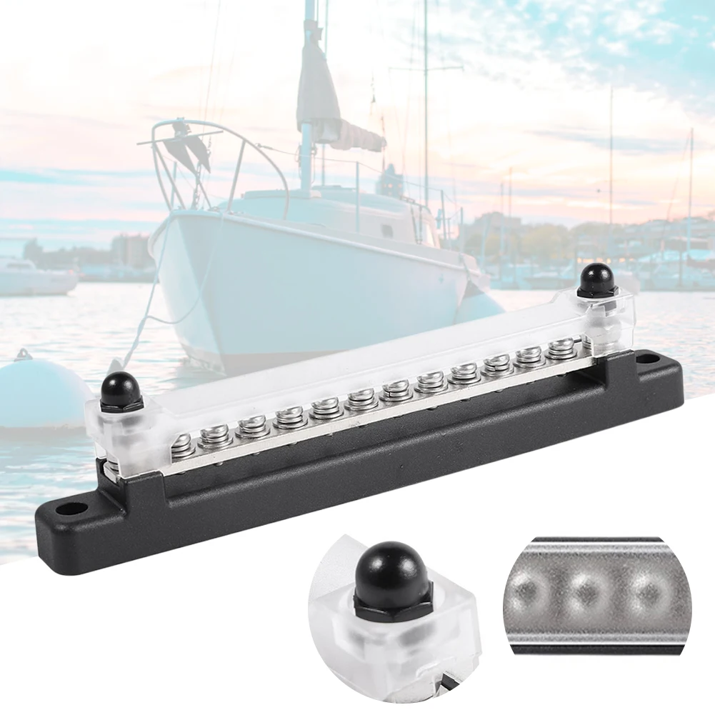 

12 Terminal 130A/150A BusBar Block with Cover Power Distribution Terminal Block M4*12 Screws M6*2 Studs for Car Boat Marine