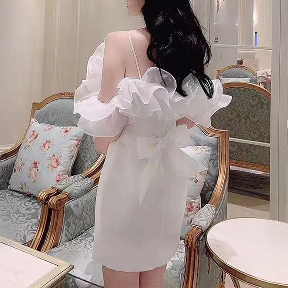 

Elegant White Women'S Dress Sexy Sleeveless Strapless Belt Bodycon Mini Celebrity Party Dress Female 2020 Summer New Clothing