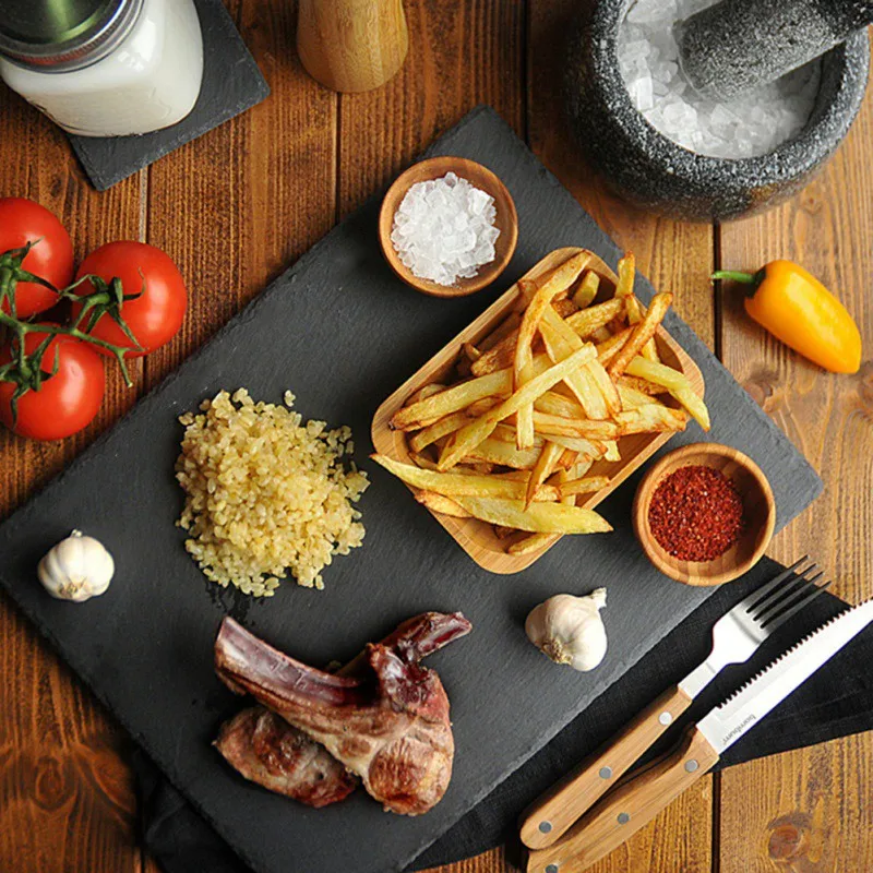 Подставки из шиферного камня Прямоугольная Черная сервировочная тарелка для