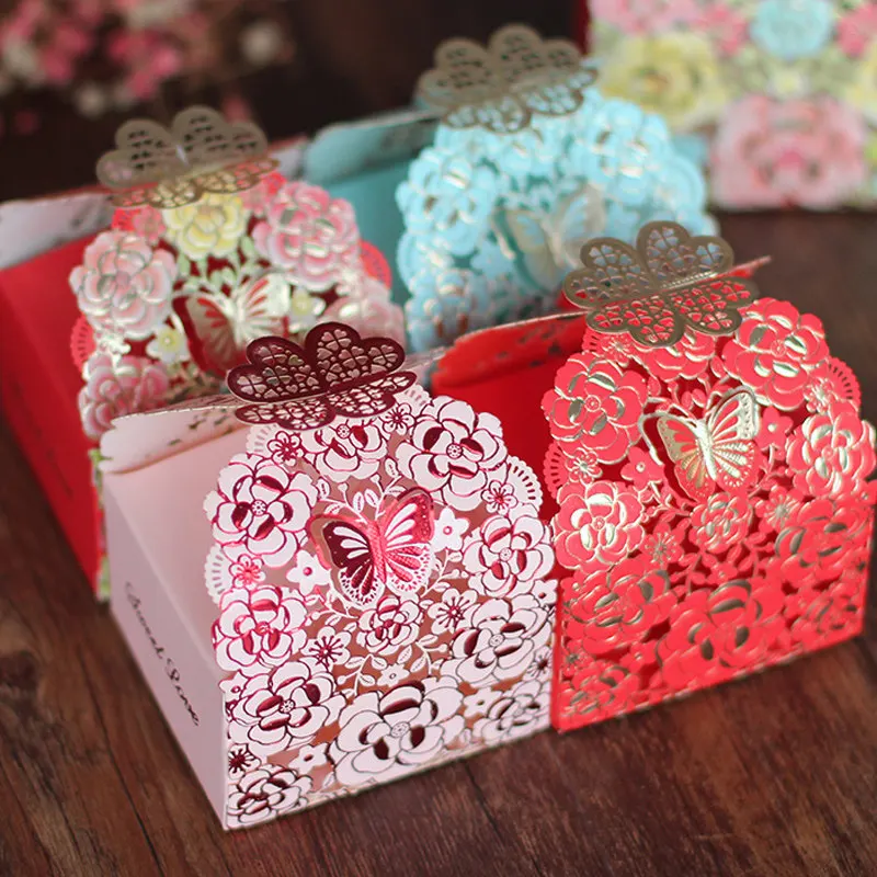 50 штук свадебные сувениры креативная Подарочная коробка цветок бабочка лазер
