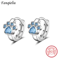 fanqieliu dog paw cute 925 sterling silver hoop earrings women real new trendy blue crystal jewelry gift for girl fql20011