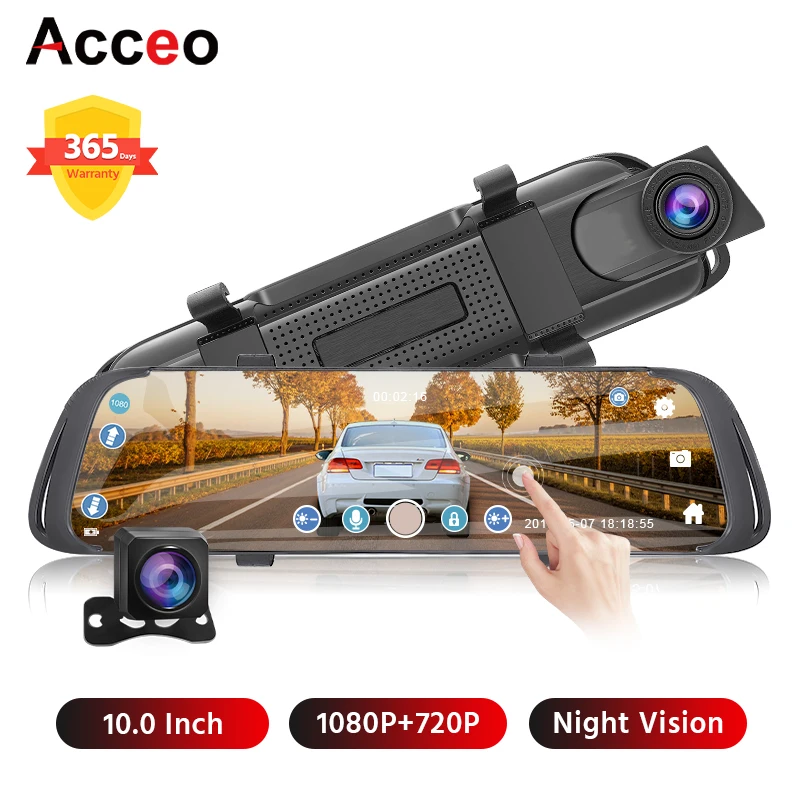 ACCEO Автомобильный видеорегистратор 2K Stream Media зеркало заднего вида сенсорный FHD 1080P