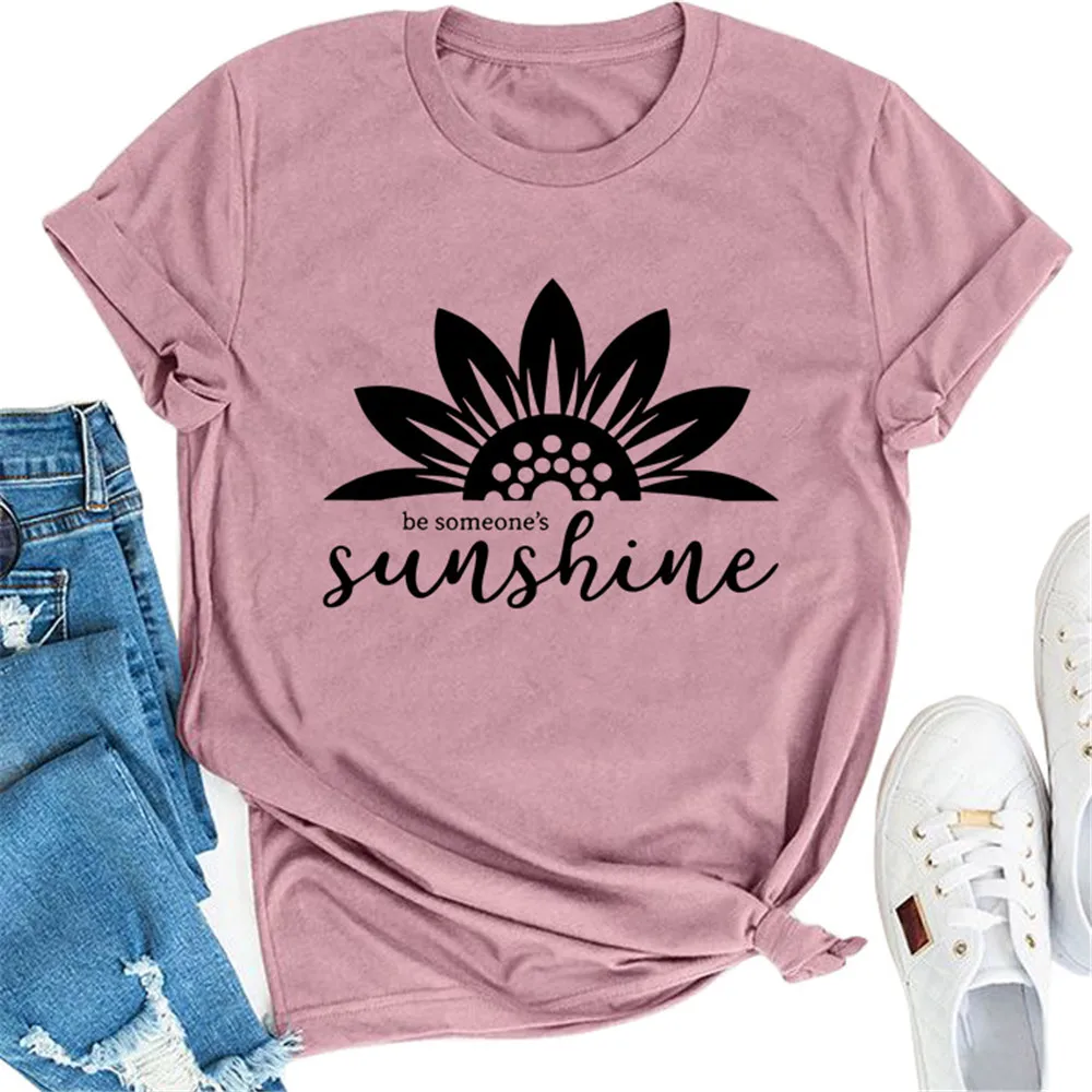 Женские футболки с принтом в виде подсолнуха BE Some's SUNSHINE модные повседневные