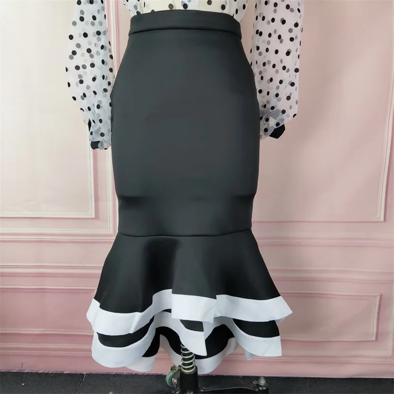 Женская облегающая юбка с высокой талией в стиле Русалочки черная белая