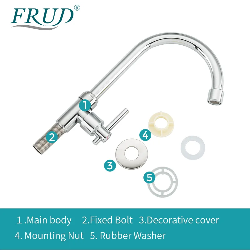 

FRUD Kitchen Faucet Zinc Alloy Water Saving Bubbler Tap 360 Degree Rotation Cold Water Switch Ceramic Spool Faucets