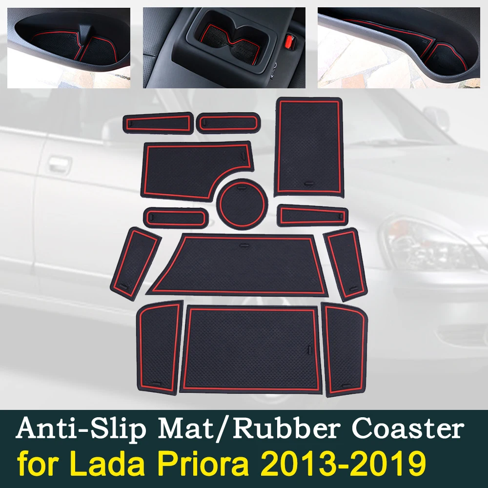 

Anti-slip Door Rubber Cup Cushion for Lada Priora VAZ 2013~2019 2014 2015 2016 2017 2018 Red Groove Mat Car Interior Accessories