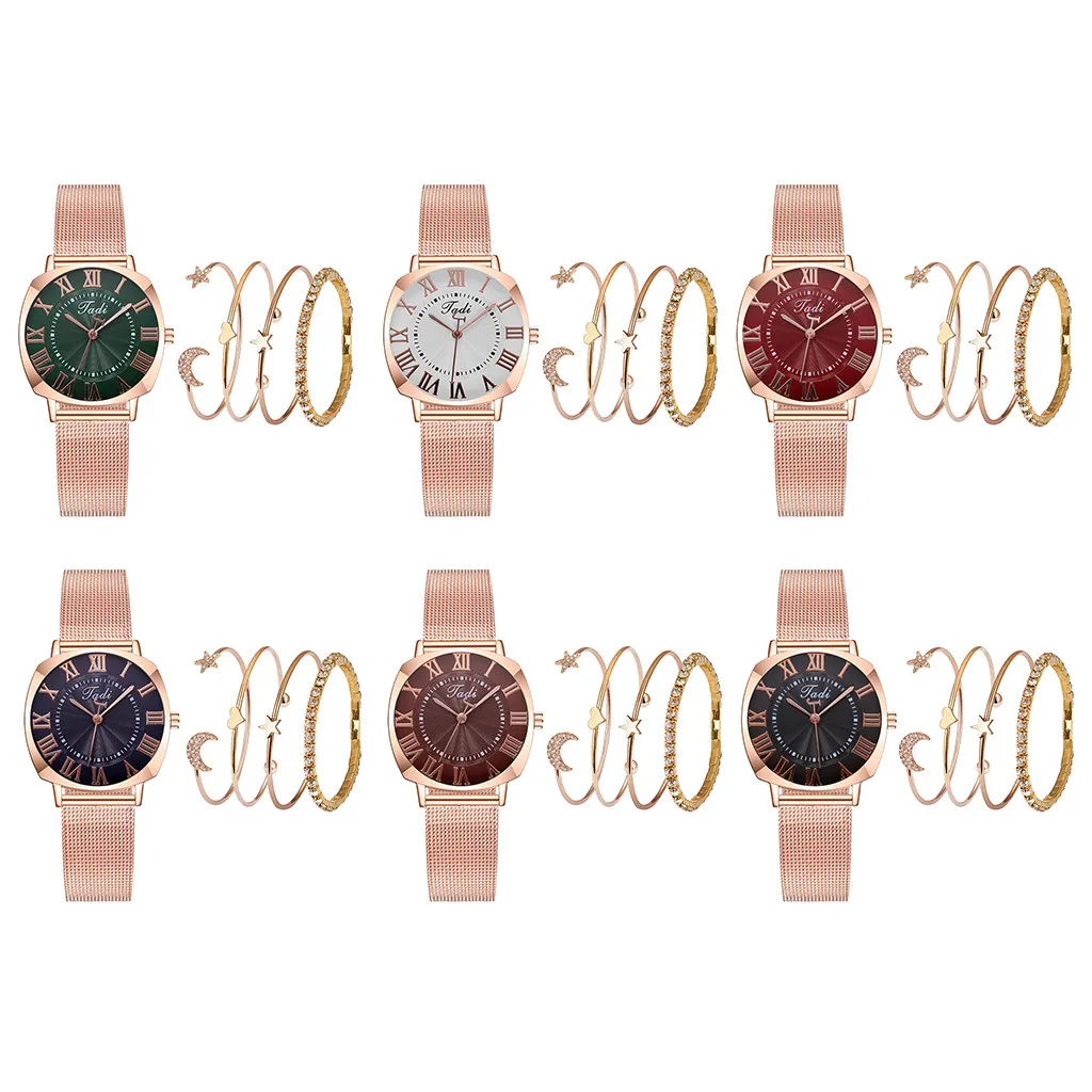 

Women Watch Women's Shining Casual Quartz Stainless Steel Newv Strap Bracelet Watch Set Watches Women Fashion Watch 2020