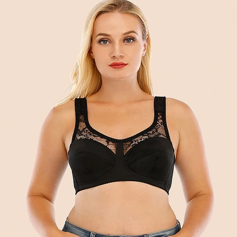 

Big Size Large Women Bra Summer Thin Cup Sexy Lace Push Up Wireless Bra Wide Strap Comfortable No Wire Ring Brallete Lingerie