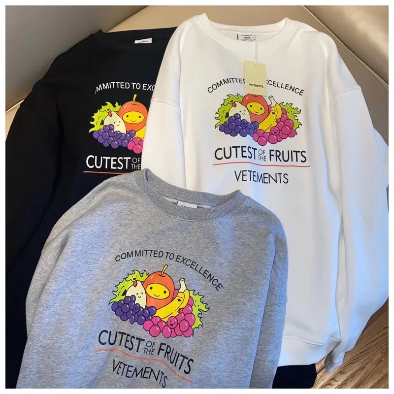 

Новинка Осень 2022 просторная Мужская Толстовка Оверсайз с принтом фруктов в стиле преппи Женская толстовка из 100% хлопка