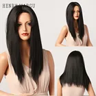 Длинные прямые черные синтетические парики Генри маргу, натуральные женские черные парики средней длины, термостойкие парики для косплея