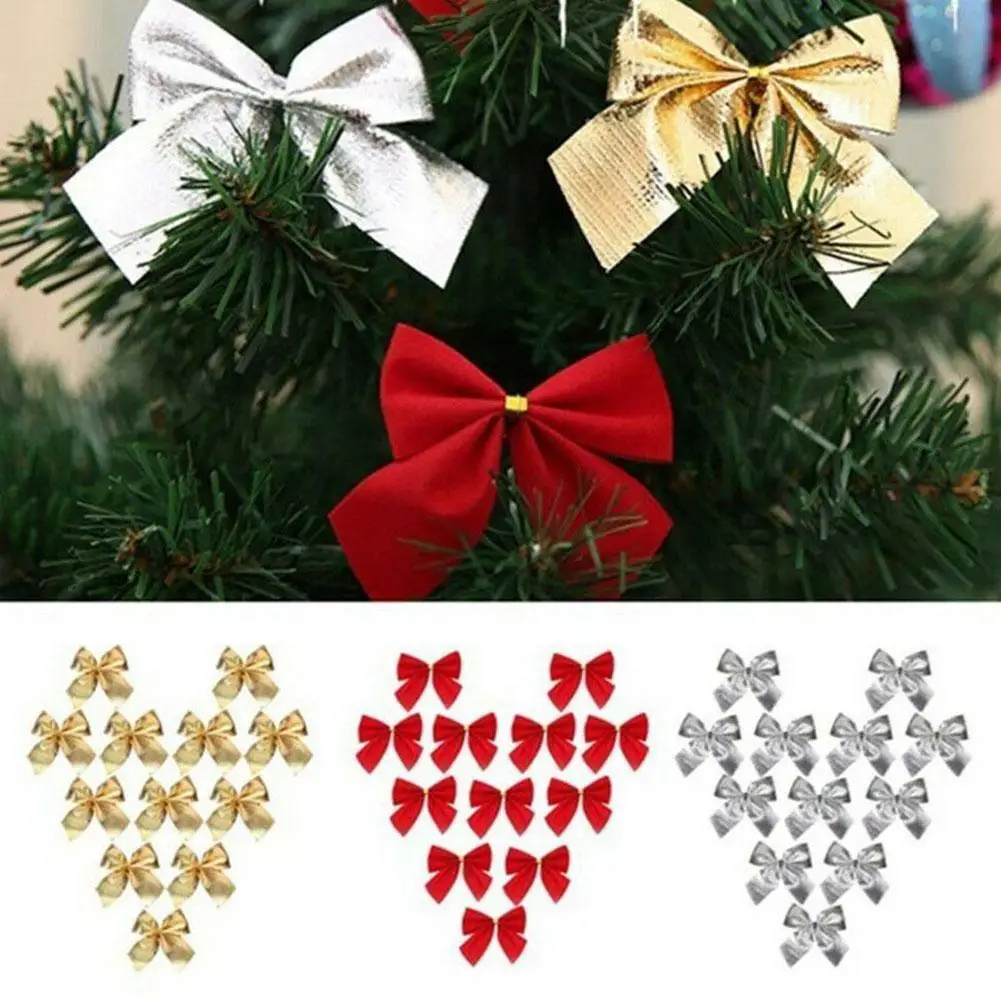 

12pcs Bows Merry Christmas Tree Decoration New Year 2022 Xmas Ornaments Party Props Home Indoor Outdoor Christmas Decoration