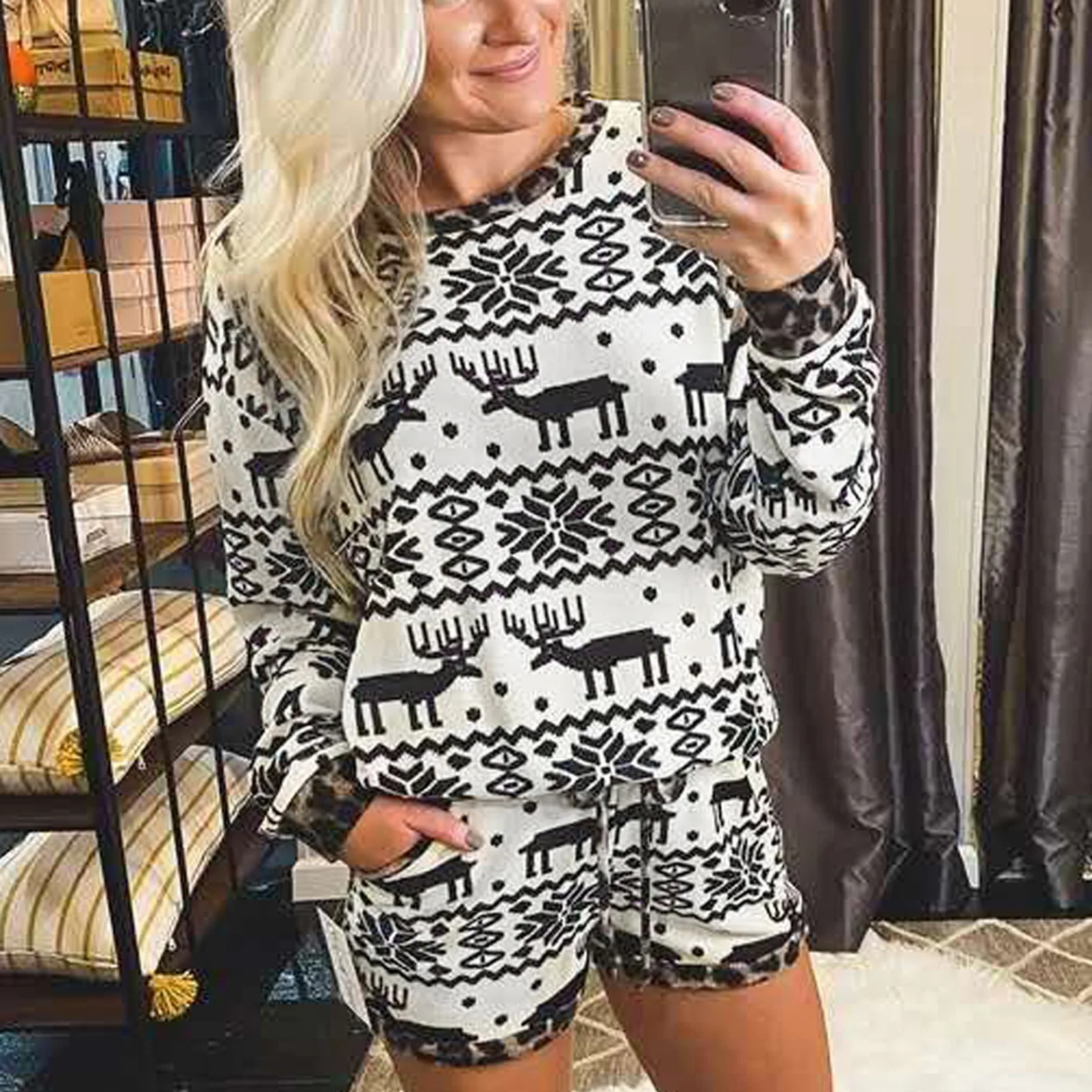 Модные женские рождественские пижамы зимние повседневные домашние пижамные
