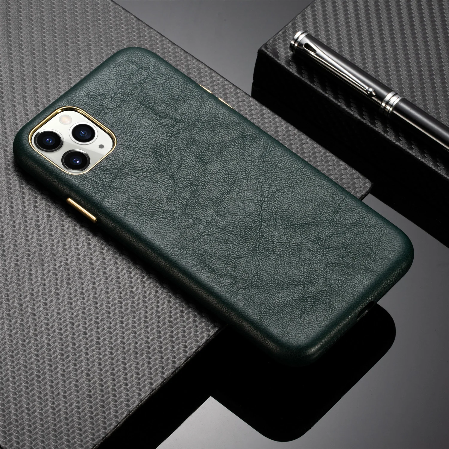 

IPhone leather case, luxury case with metal button, dark green, suitable for iPhone se 2020 11 Pro Max x XS XR 7 8plus 12 13