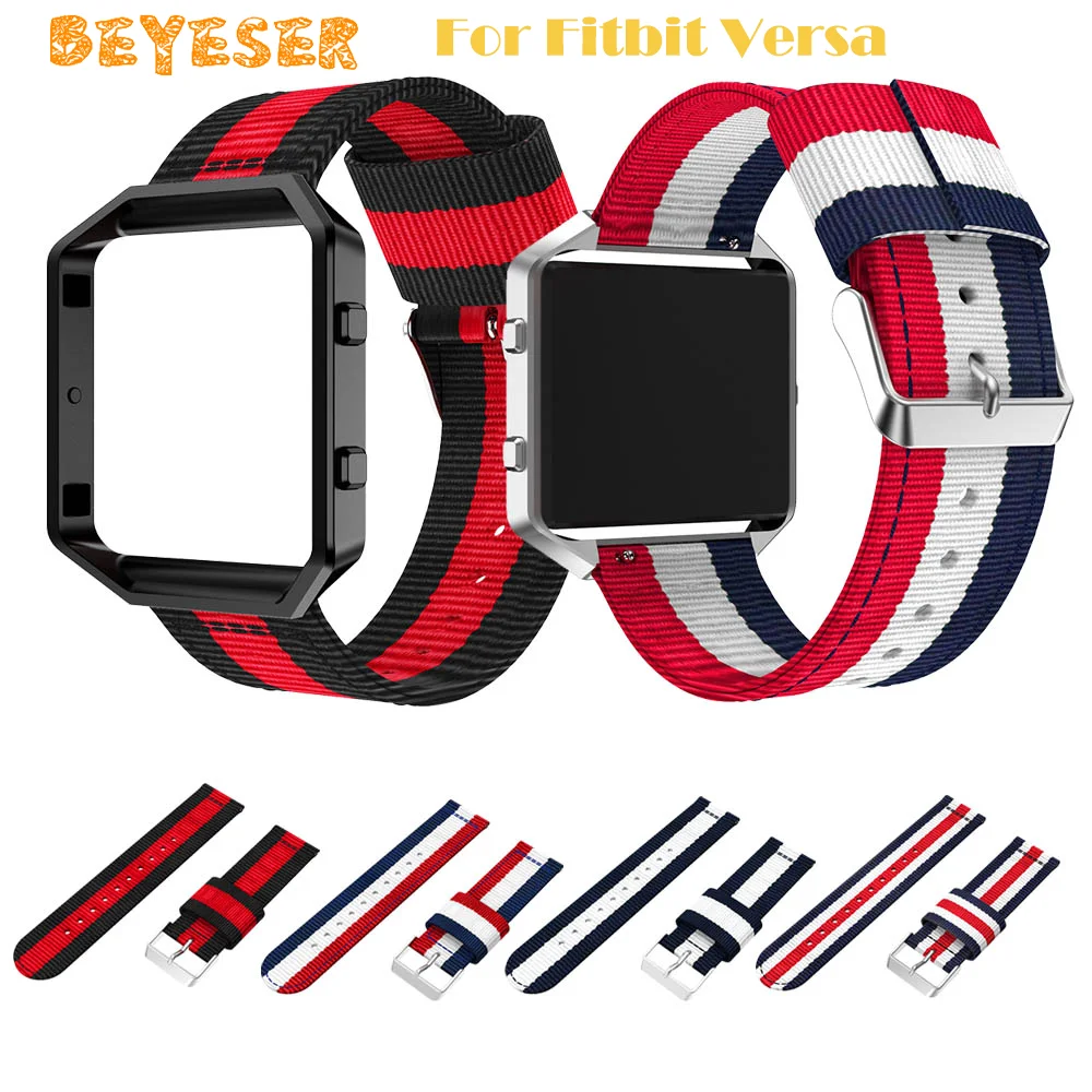 Ремешок нейлоновый для смарт часов Fitbit Versa дышащий сменный регулируемый браслет