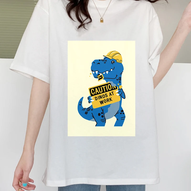 

Caution Dinos At Work Harajuku Shirt Young Style Casual Army Aesthetic Man White Top shirt oversize Blusas De Mujer Y Camisas
