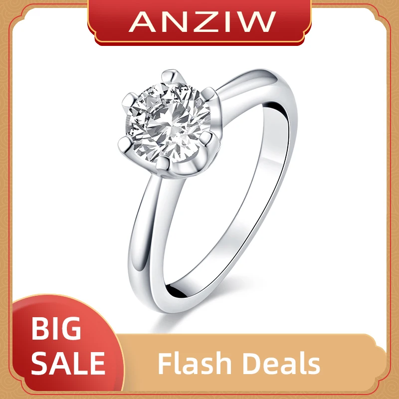 ANZIW 925 пробы серебряные классические 1.0ct круглой огранки Косынка Обручение кольца