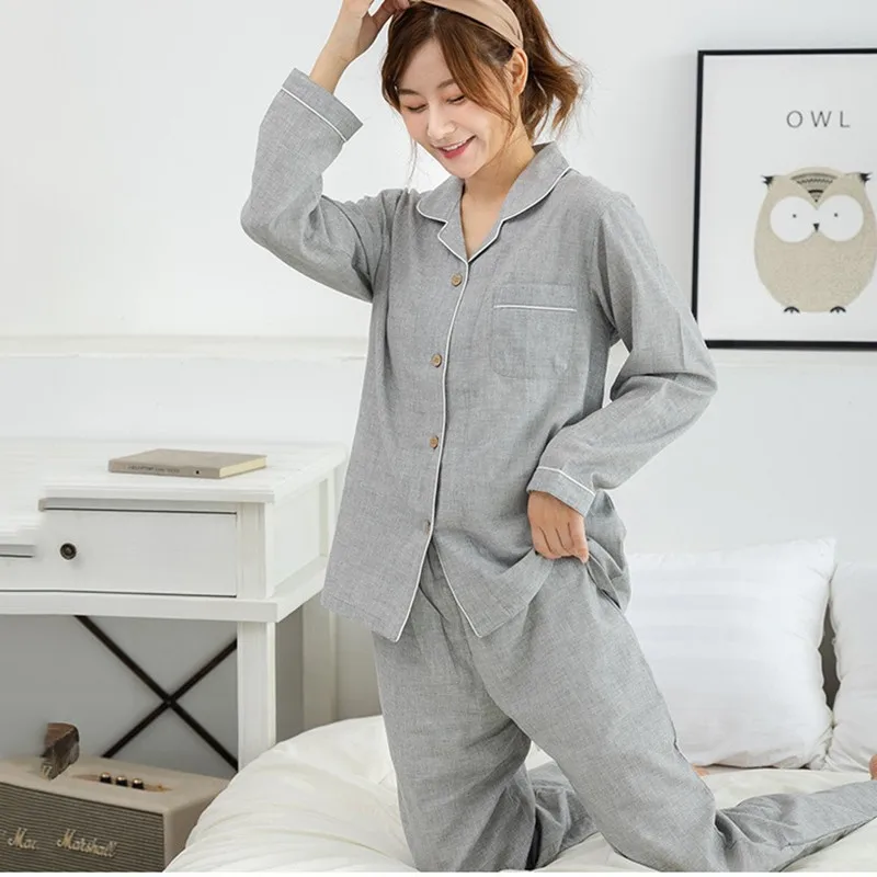 

Lady Sleep Set Pajamas Suit Cotton Nightgown Home Wear 2PCS Nightwear Pyjamas Shirt&Pants Loose Sleepwear Intimate Lingerie Robe