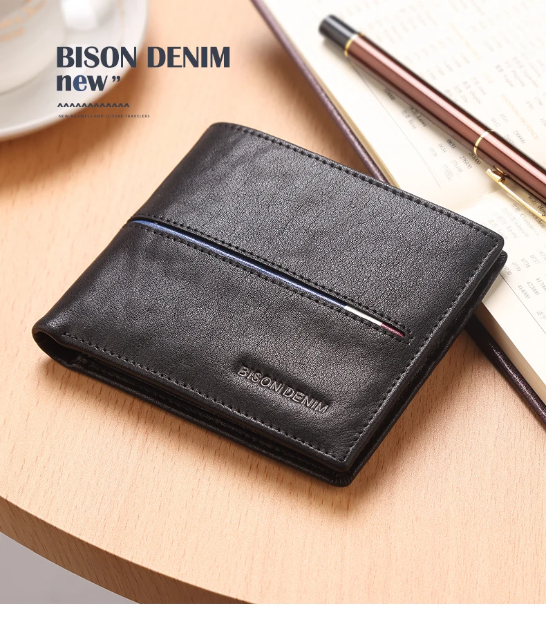 Мужские кошельки BISON DENIM из воловьей кожи, многофункциональный кошелек из воловьей кожи для монет, тонкий кошелек из натуральной кожи, мужские держатели для карт N4437
