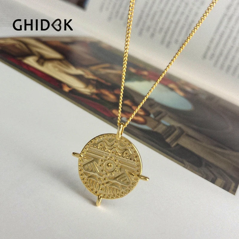 GHIDBK S925 серебро текстурированная монета кулон ожерелье изящный диск медальон