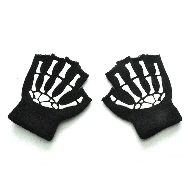 Wecute Knitting Gloves for Children Printing Fluorescent Skeleton Skull 5-11years Half Finger and Full Finger Gloves Cool Autumn 3