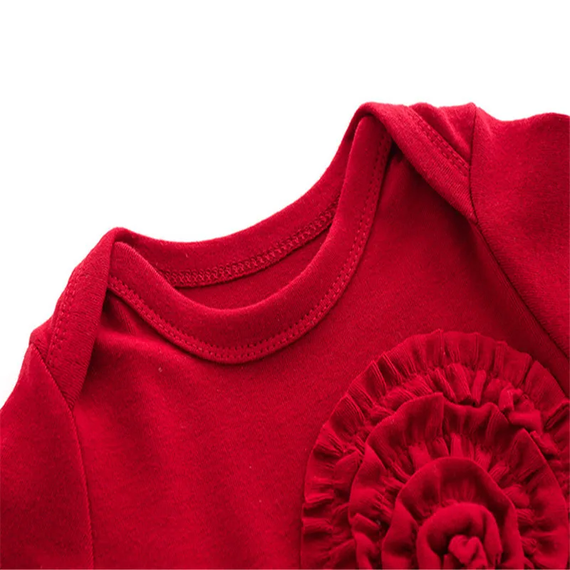 Baby Clothes Red O-Neck Wear A Hat Flower Pattern Romper Children'S Jumpsuit 2020 Spring And Autumn New |