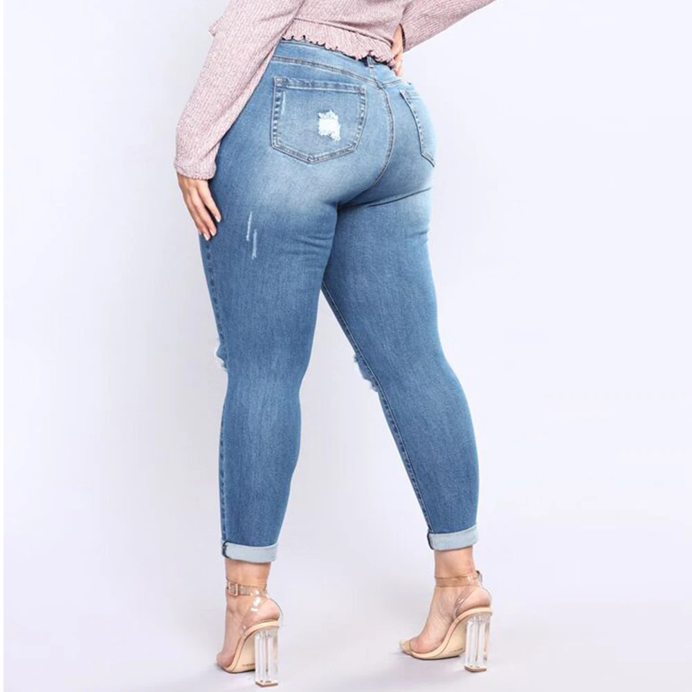 Облегающие джинсы большого размера женские элегантные брюки 2018 уличная одежда