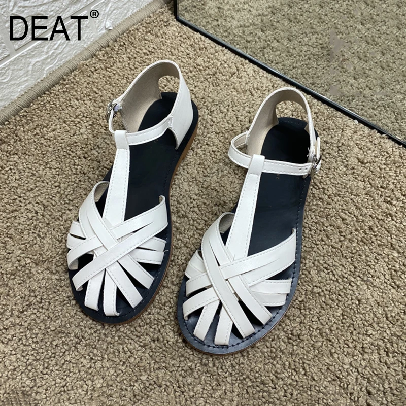 Женские сандалии из ПУ кожи DEAT черные открытые босоножки с круглым носком и