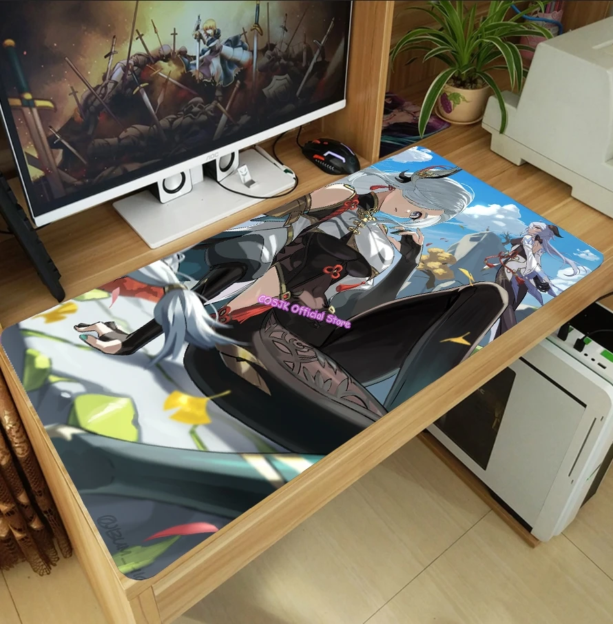 game shenhe genshin impact large mouse pad gaming computer desktop keyboard mat thicken laptop pc anti slip playmat gift free global shipping