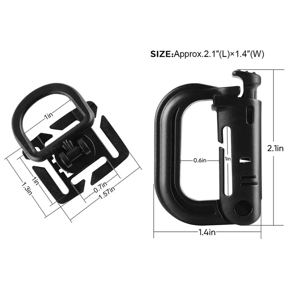 

16Pcs Tactical Gear Clips Molle Attachments Elastic String Strap Camping Equipment 360 Rotation D-Ring Clips for Pouch Backpack