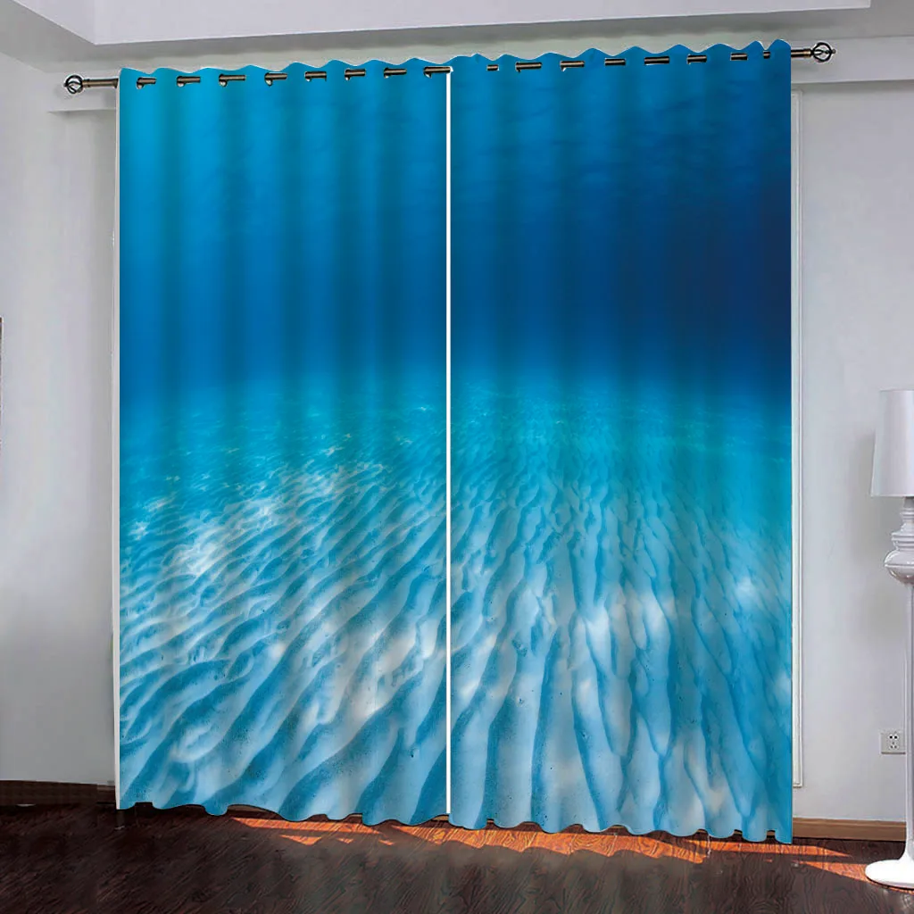 

Decoration home living room bedroom curtain custom 3d photo Blue sea bottom curtains 3d blackout curtains