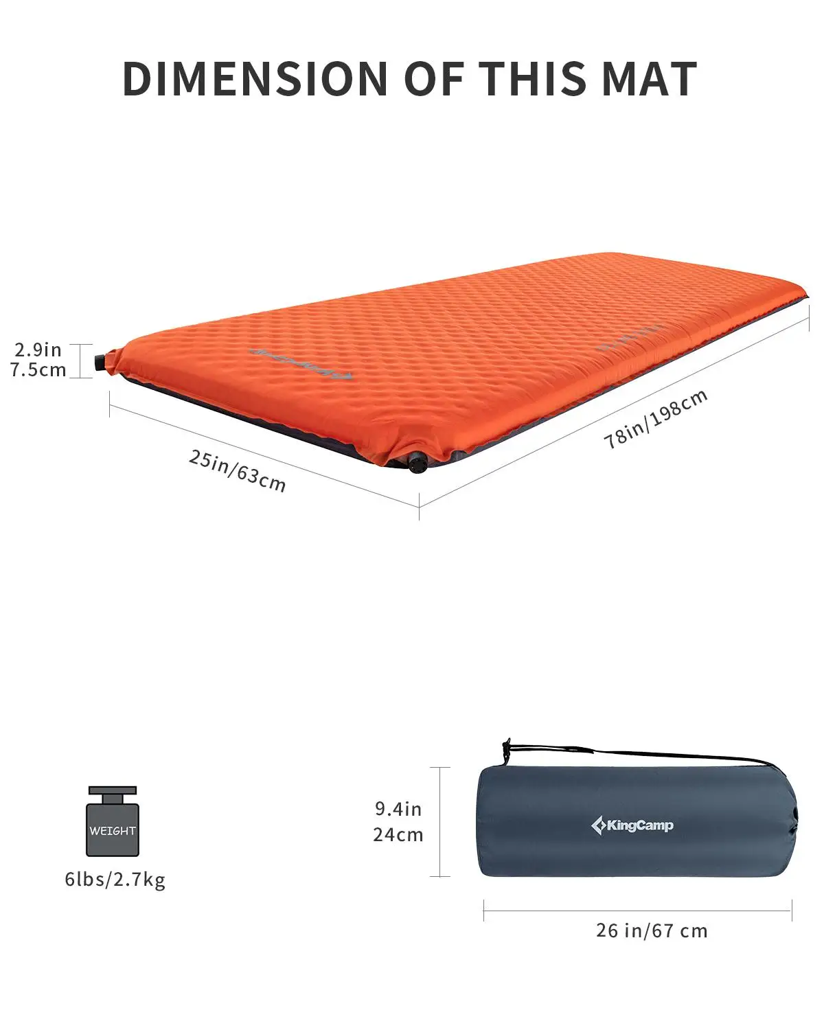 Kingcamp Самонадувающийся спальный коврик походный негабаритный Одноместный