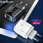 Универсальное зарядное устройство Twitch, QC 3,0, одиндва USB порта, черныйбелый, евроамериканскаябританская вилка