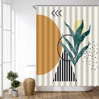 modern abstract mid century shower curtains for bathroom minimalist geometric boho aesthetic sun green leaf decor bath curtain