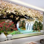 Пользовательские обои 3D Вишневое цветущее дерево водопад Природный Пейзаж Настенный декор живопись Современная гостиная фон фото роспись