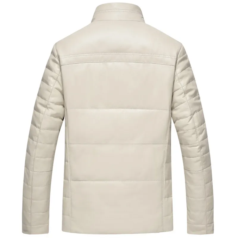 Зимняя мужская куртка из натуральной кожи с норковым меховым воротником и утиным