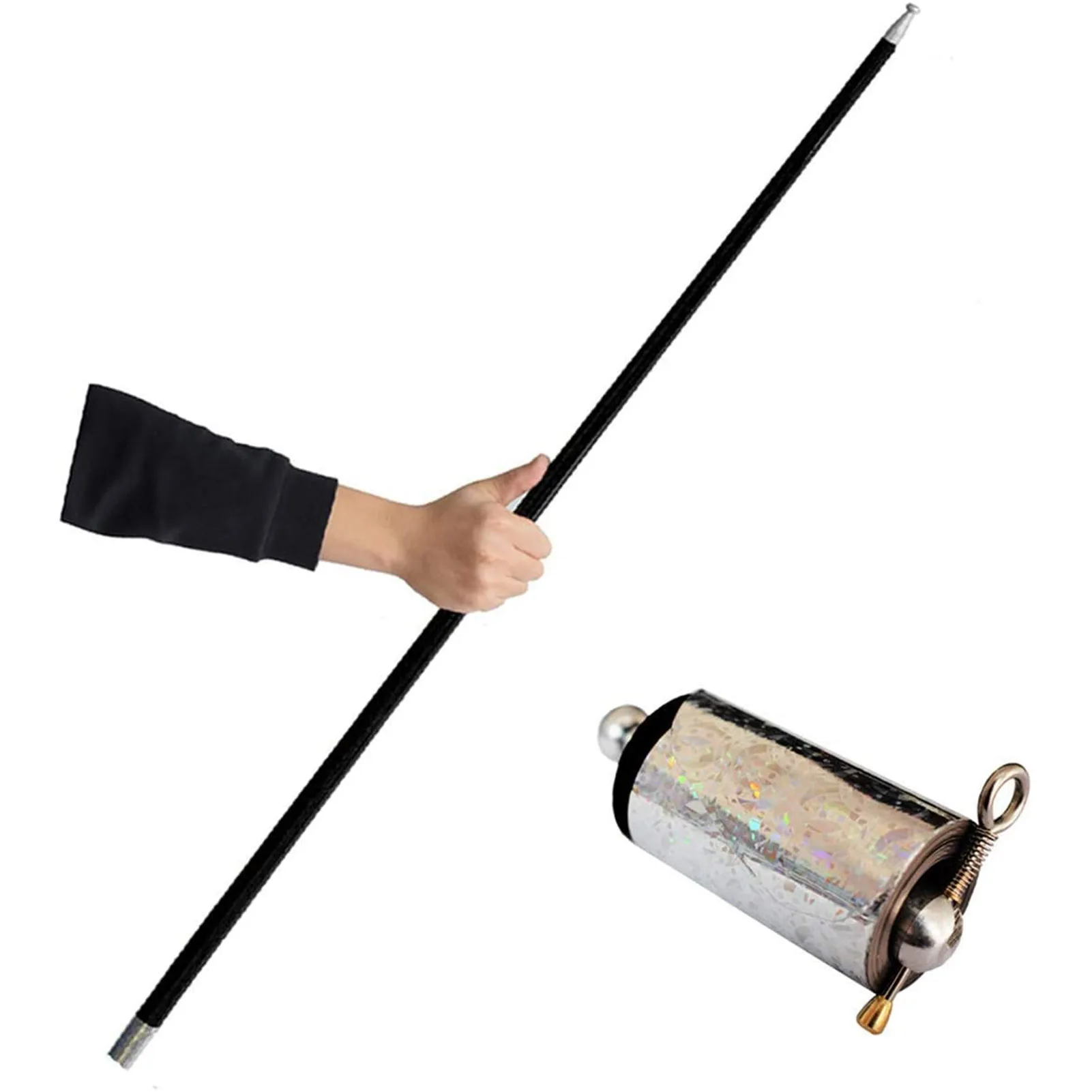 

Silver Metal Appearance Cane Street Performance Magic Props Cane Durable Decompression Walking Stick Prop Toy