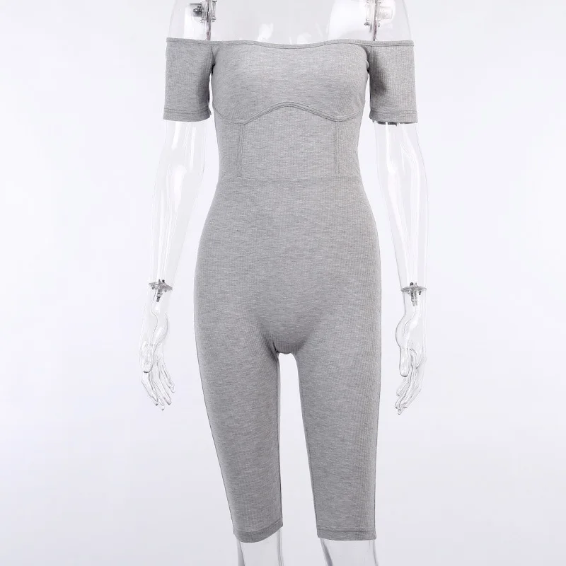 Artsu Slash Neck Romper Women 2020 Summer Jumpsuit Solid Gray Fashion Female Elastic Outfit Casual Skinny Playsuit New Clothes | Женская